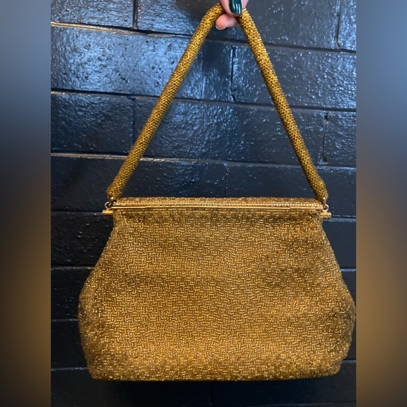 Vintage gold beaded evening bag - Picture 6 of 16